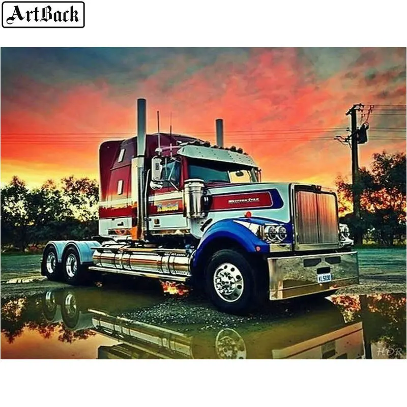 Алмазная живопись грузовик 3d вышивка закат автомобиль 5d пейзаж квадратная