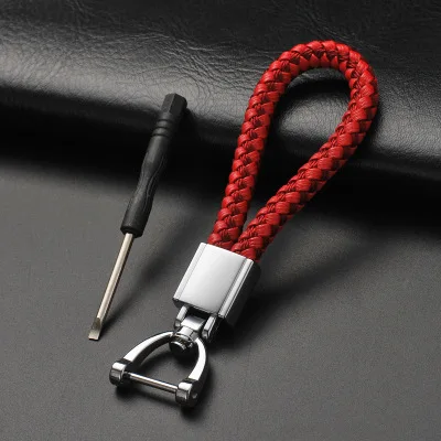 Deep Red Silver Простой тканый Кожаный Автомобильный Брелок, вращающаяся на 360 градусов Пряжка подковы, брелок для ключей, держатель, настоящее Очаровательное украшение подвеска на сумку - Цвет: Deep Red Silver