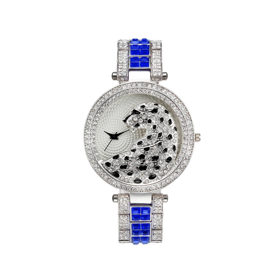 Silver Blue Женские Модные леопардовые роскошные стразы кварцевые наручные часы браслет подарок reloj mujer - Цвет: Silver Blue