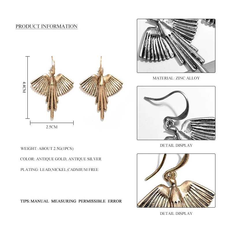 Винтажные геометрические висячие серьги в виде птицы ювелирные изделия для