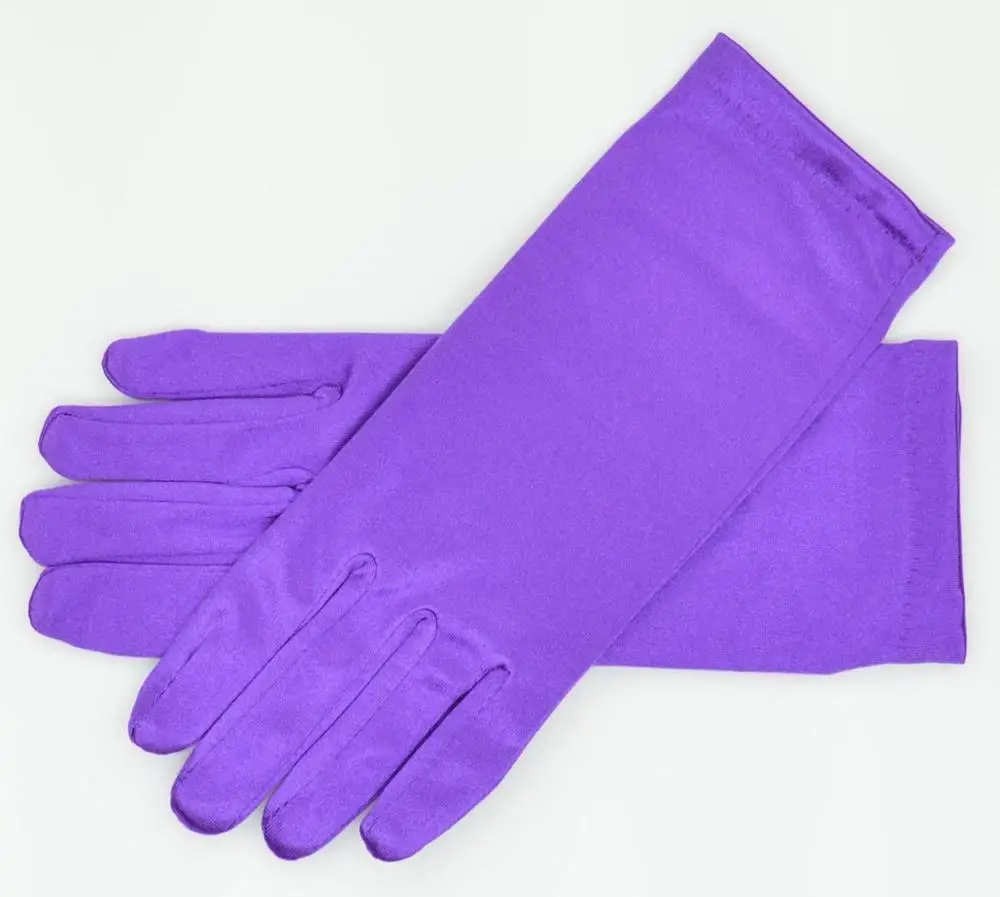 purple " длина запястья стрейч атласные перчатки для женщин девочек на каждый день невесты выпускного вечера Формальные 11 цветов - Цвет: purple
