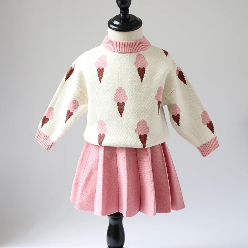 Свитера для девочек новинка 2019 года весенне осенний свитер с рисунком мороженого