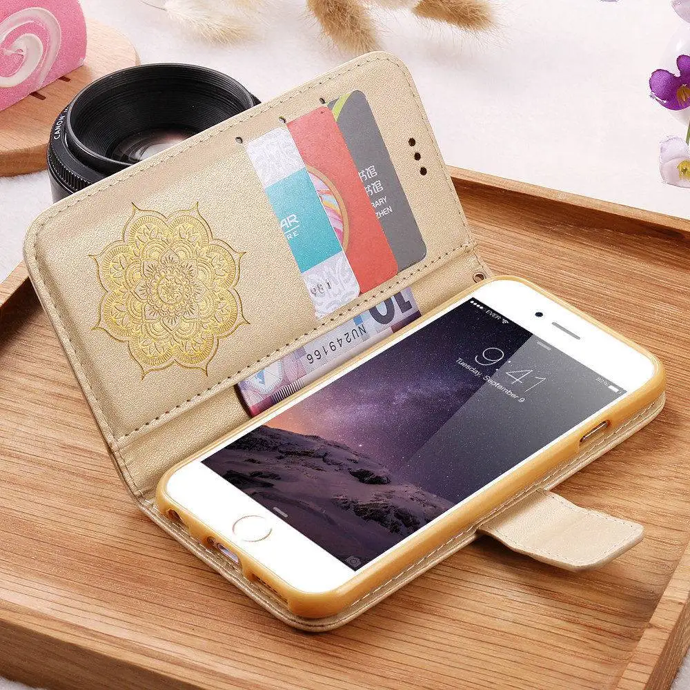 Для iphone 5 5S SE 6 6S 7 8 x кошелек кожаный флип цветок сумка цветочный колокольчик слот