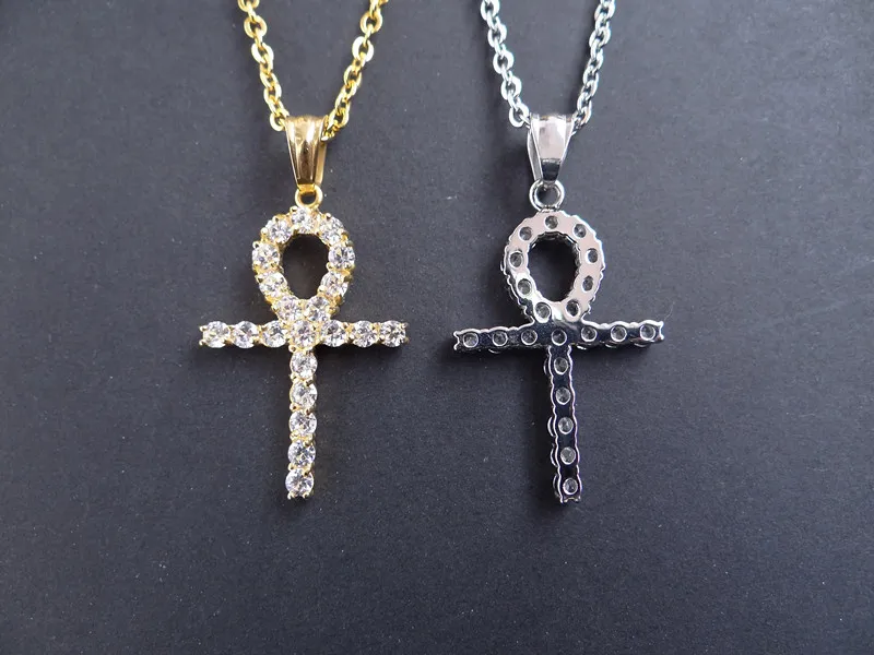 Дропшиппинг Iced Out Bling АНК Цепочки и ожерелья Нержавеющая сталь Для женщин Египет Подвески с крестом ключ к жизни египетского ювелирных амулет NE525
