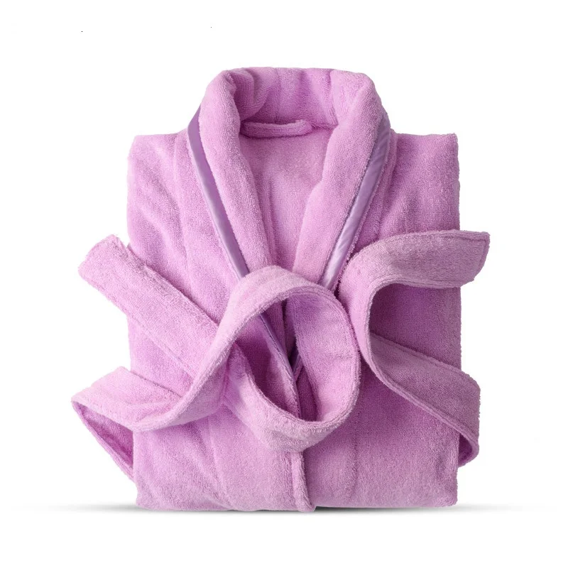 Women Purple Robes Махровый халат из чистого хлопка, халат для влюбленных, синий халат, мужской халат, Женский Одноцветный халат, длинный халат, одежда для сна размера плюс XXL - Цвет: Women Purple Robes