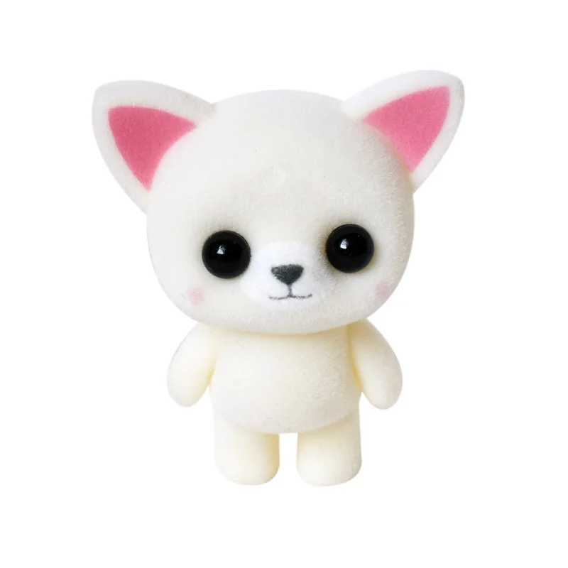 white Маленькие милые флокированные кукольные игрушки Kawaii Мини-кошки, украшение автомобиля, фигурки, игрушки для детей, подарки для DIY, кукольный домик, флокированные животные - Цвет: white