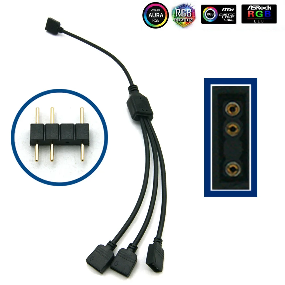 Материнская плата AURA RGB разветвитель Интерфейс 12 V/5 V прибор приемно-D-RGB синхронизации концентратор передачи мм, удлиняющий кабель, для ASUS GIGABYTE MSI - Цвет лезвия: 1-3(3Pin 5V)