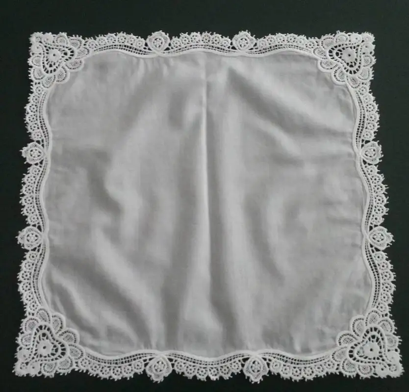 Высококачественный белый носовой платок из 100% хлопка с компьютерной вышивкой