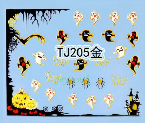 3D наклейки для ногтей все украшения слайдеры Паук Дьявол Хэллоуин золотые