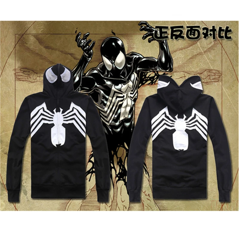 Новый супергерой Веном костюмы Symbiote косплей 3D печатных молнии Толстовка мужская