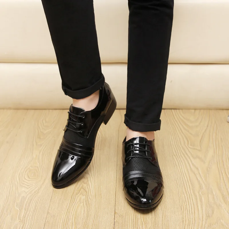 Merkmak Men Leather Shoes Oxford PU Leather Men's Dress Shoes Business Flat Shoes Breathable Men's Banquet Wedding Shoes 48