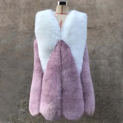 White and pink ZADORIN роскошный контрастный цвет жилет из искусственного меха Женский Плюс Размер зимний длинный белый розовый пальто из искусственного меха жилет меховой bontjas - Цвет: White and pink