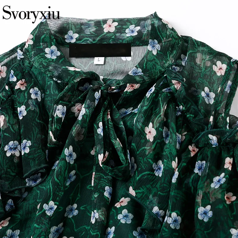 

Svoryxiu Sexy Cold Shoulder Beach Holiday Long Dress Women's Long Sleeve Tiered Ruffles Green Flower Print Slim Dress 2018