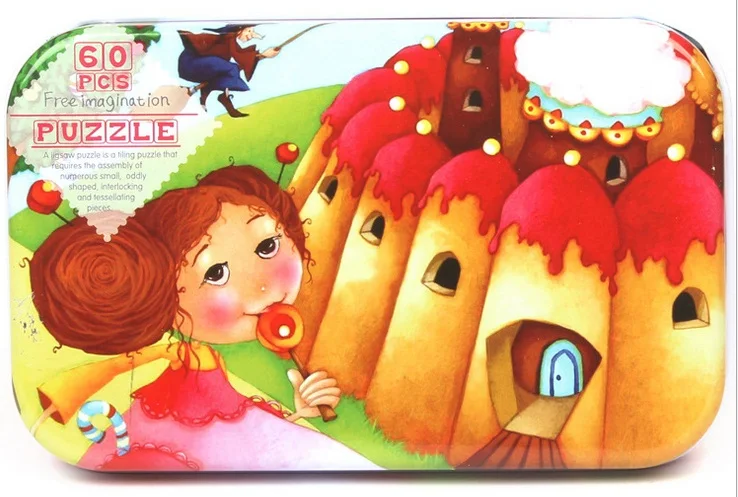 KY-14 60 шт. деревянные игрушки-пазлы с железной коробкой Детские Мультяшные животные деревянные Обучающие игрушки-пазлы для детей Рождественский подарок - Цвет: KY-14