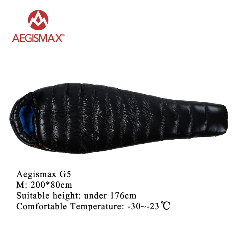G5 M black AEGISMAX G серия взрослый Сверхлегкий Открытый Кемпинг вниз спальный мешок зимний теплый гусиный пух мумия мешок Стандартный/удлиненный - Цвет: G5 M black