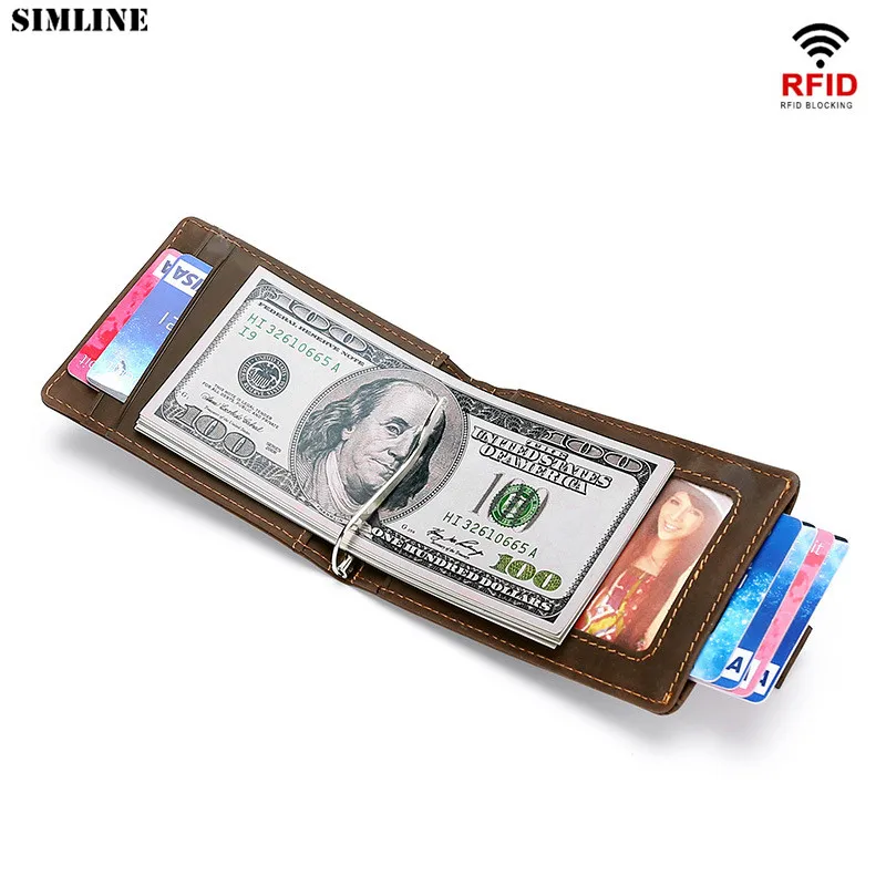 Натуральная кожа зажим для денег минималистичные кошельки мужчин RFID Блокировка