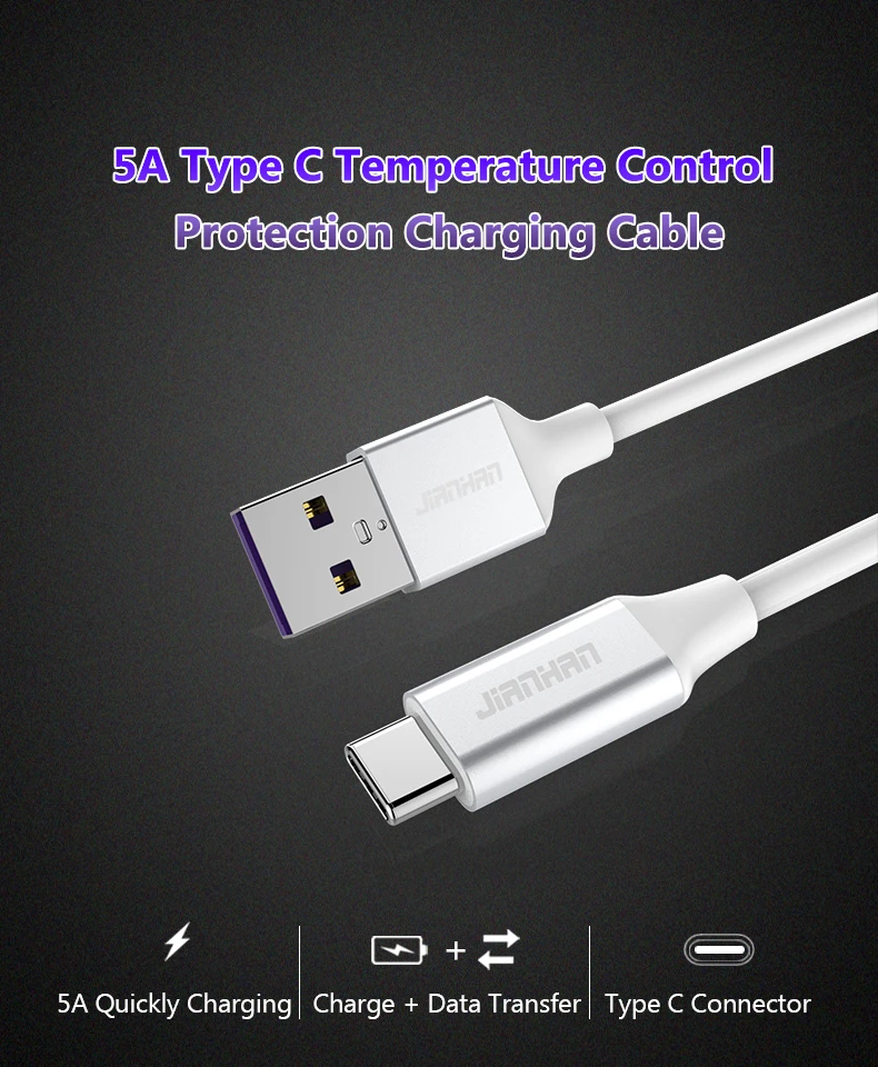 JIANHAN 5A type C 3,0 быстрое зарядное устройство с оплеткой для быстрой зарядки и синхронизации данных для huawei P10 P20 Plus Pro Lite Xiaomi samsung