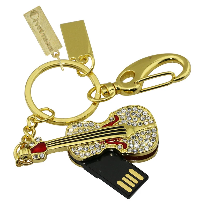 Флешка-брелок USB флеш-накопитель Гитара с отделкой кристаллами ожерелье с скрипкой 4 ГБ 8 ГБ 16 ГБ 32 ГБ 64 ГБ USB флешка ювелирные изделия USB флэш-память подарки