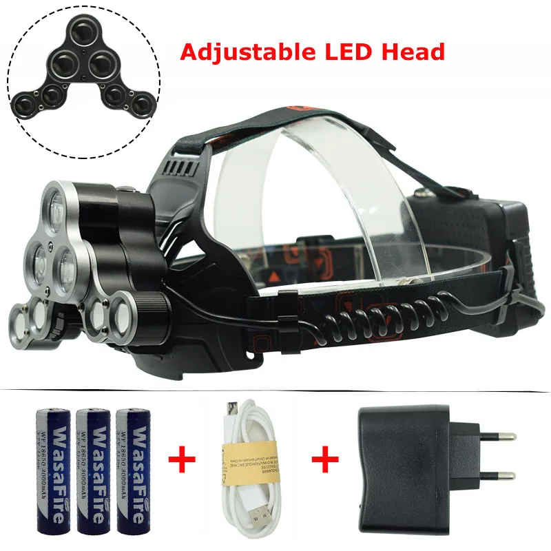 8000 Люмен 7 LEDs мощный головной фонарь 3*XML T6+4*Q5 светодиодный фонарь на голову USB Перезаряжаемые налобный фонарик 18650 глава лампы фонарик рыбалка фонари налобные налобная фара фонарь на лобный