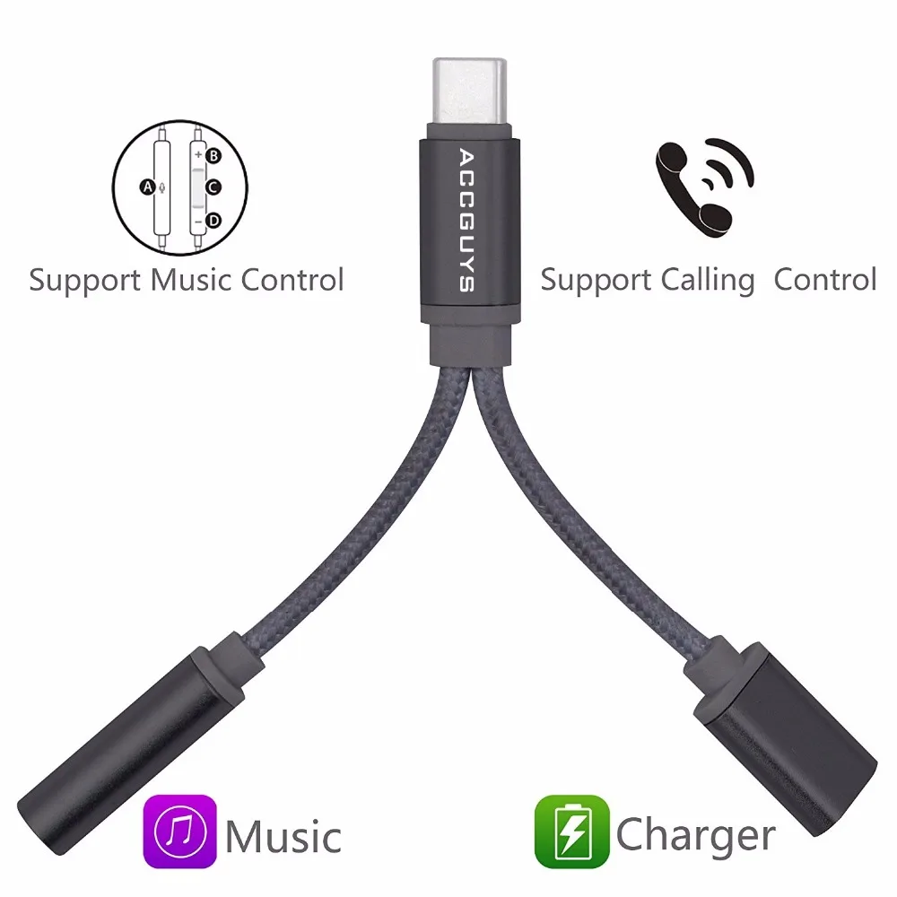 ACCGUYS 2 в 1 USB-C кабель usb type C до 3,5 мм разъем для наушников аудио зарядный адаптер для Xiaomi Mi6 Moto huawei mate 10 Pro P20