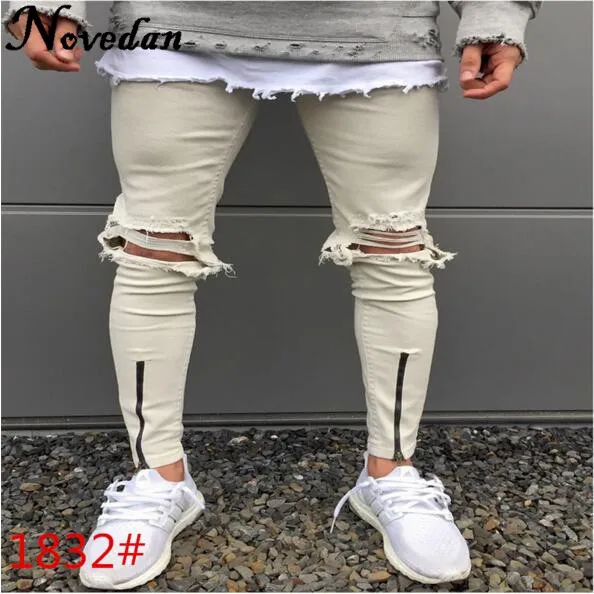 Style 1832 Новинка Kanye West, черные рваные джинсы, мужские джинсы с дырками, супер облегающие, брендовые, облегающие, пуш-ап, джинсовые штаны размера плюс, байкерские джинсы - Цвет: Style 1832