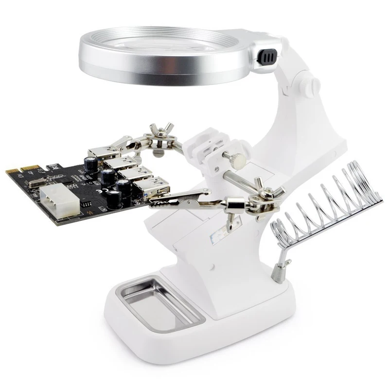 Увеличительное стекло 3X4.5X со светодиодной подсветкой|helping hand solder|helping handled lupa |