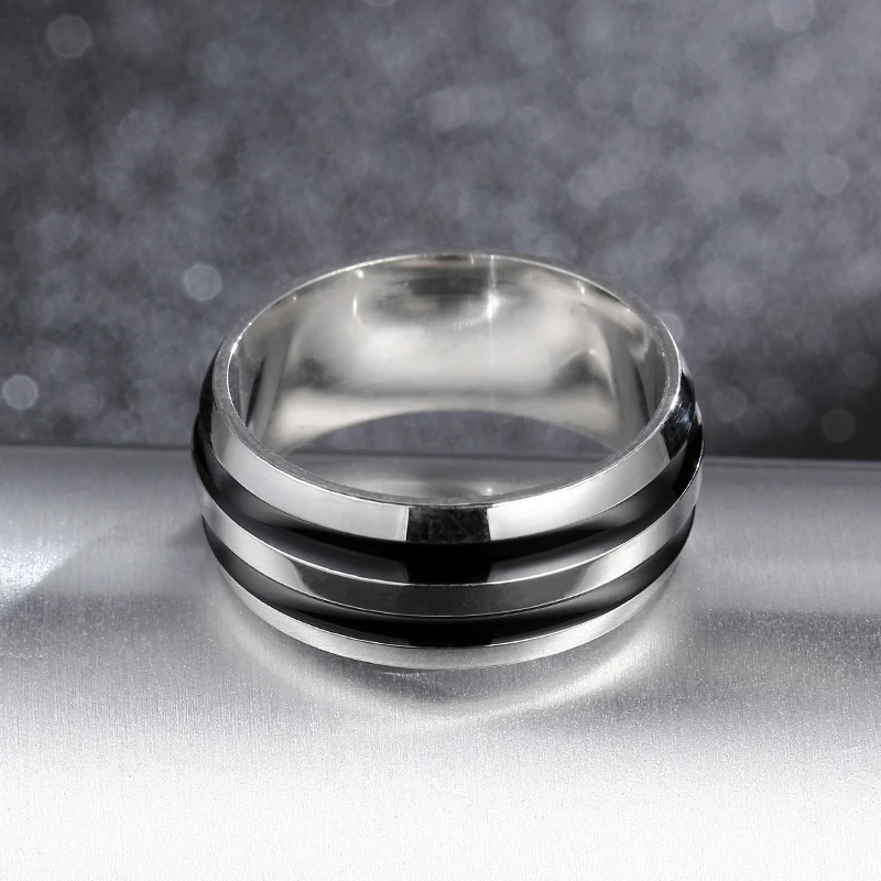 Высококачественное винтажное серебристое черное титановое кольцо длиной 8 мм от
