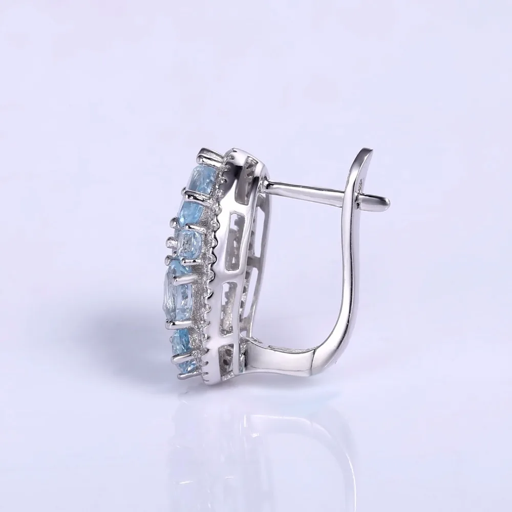 Серьги клипсы женские из серебра 925 пробы с натуральным голубым