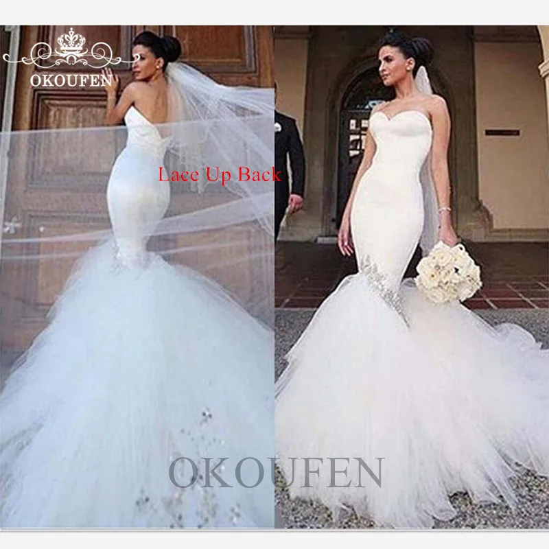 Романтическое пышное свадебное платье русалки с бусинами 2019 Белый Тюль Длинный