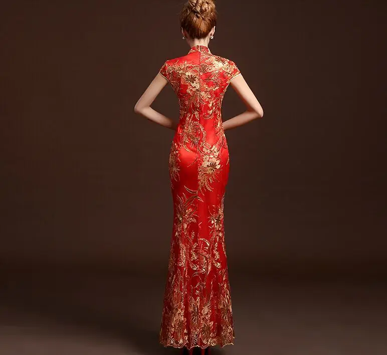 Модное сапфировое кружевное свадебное платье Qipao длинное с новогодней елкой, бумажный Тонкий ретро Qi Pao женские античные платья