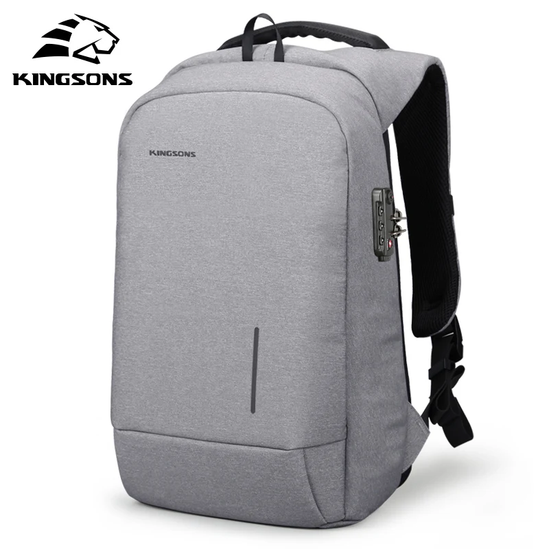 Kingsons рюкзак с противоугонным замком для телефона, сумки для ноутбука, 1" 15", usb зарядка, рюкзаки, школьная сумка, мужские сумки на плечо - Цвет: Light Grey Lock