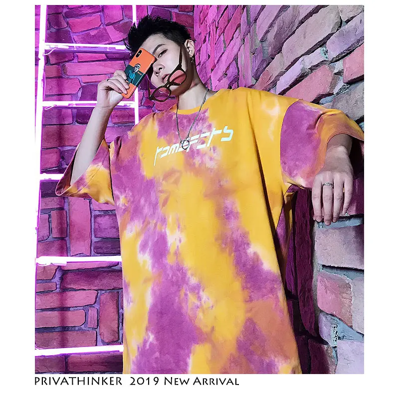 Privathinker мужская Японская уличная футболка лето 2019 яркое негабаритное футболки