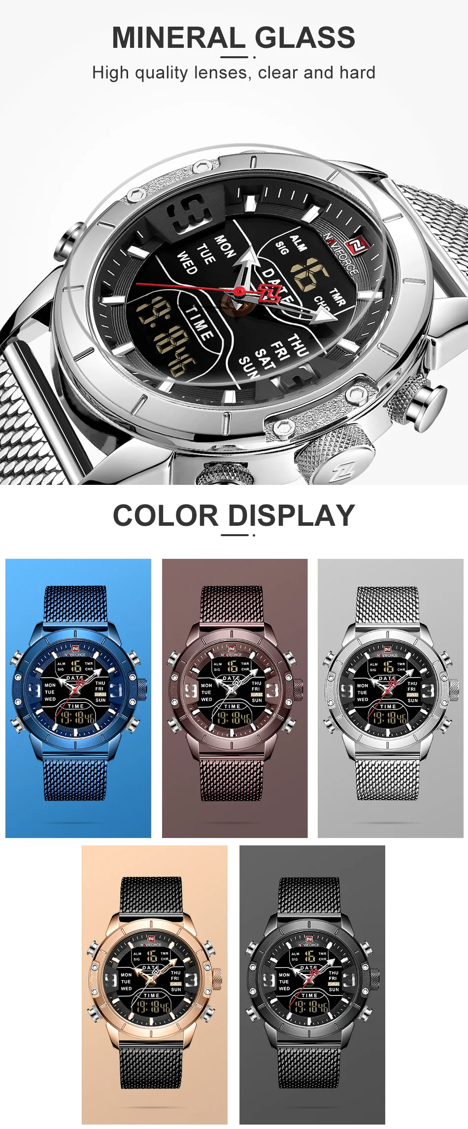 Мужские часы NAVIFORCE, люксовый бренд, мужские модные спортивные часы, полностью стальные водонепроницаемые кварцевые наручные часы, военные, светодиодный, цифровые часы