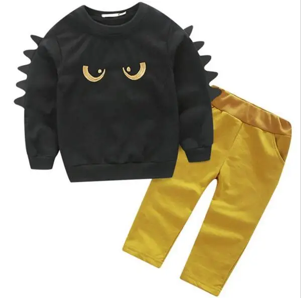 

Комплект одежды для мальчиков, осень 2017, костюм из 2 предметов, топ с черными глазами и желтые трендовые штаны, модная детская одежда