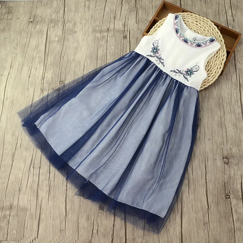 

Girl Dress Embroidery Patchwork Mesh Kids Dress