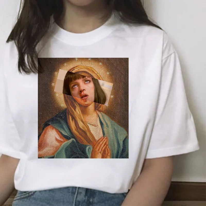 Pulp fiction ulzzang Миа футболка женская с принтом гранж femme harajuku забавная кавайная одежда с коротким рукавом Футболка уличная одежда