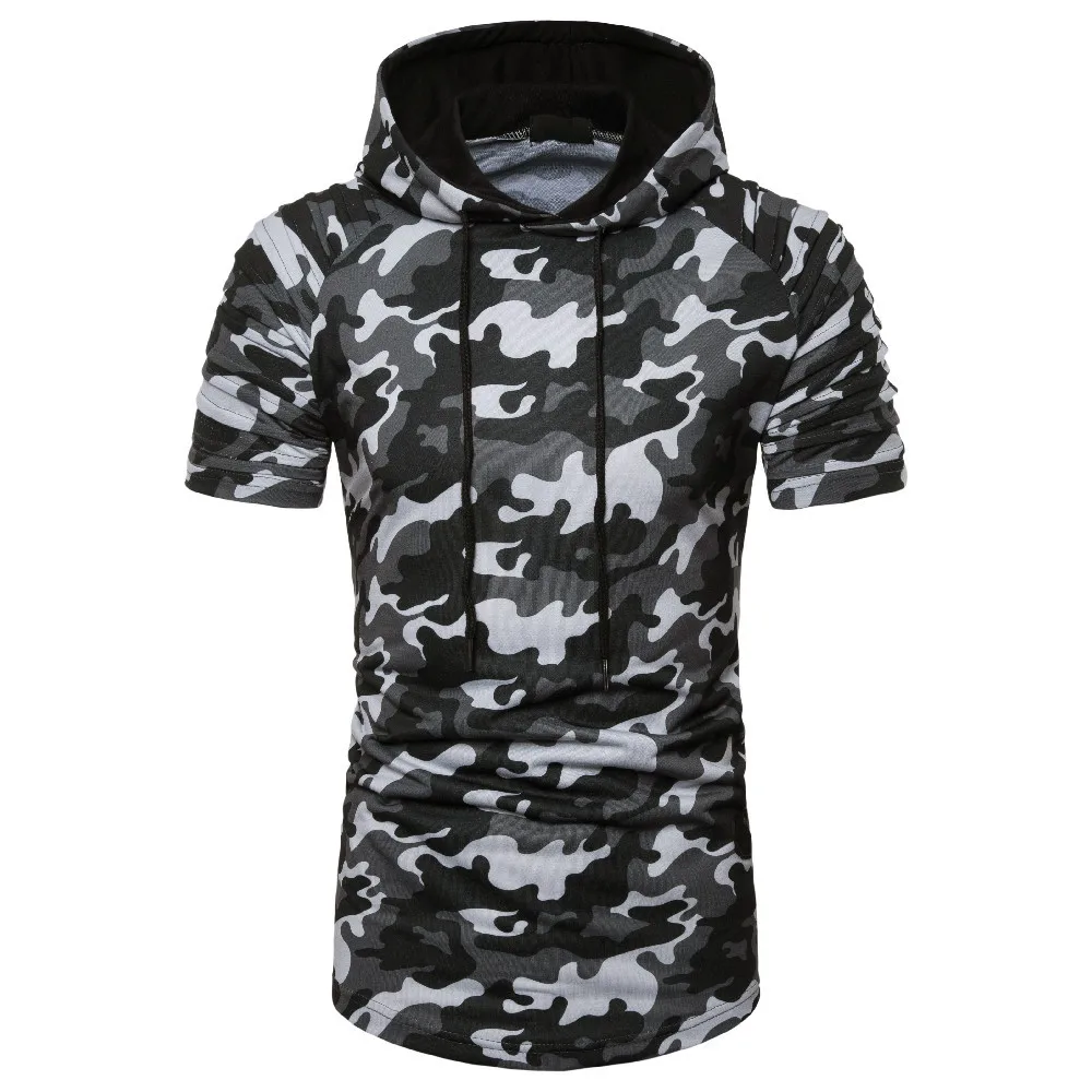 2017 Мужская камуфляжная футболка с капюшоном коротким рукавом большие футболки