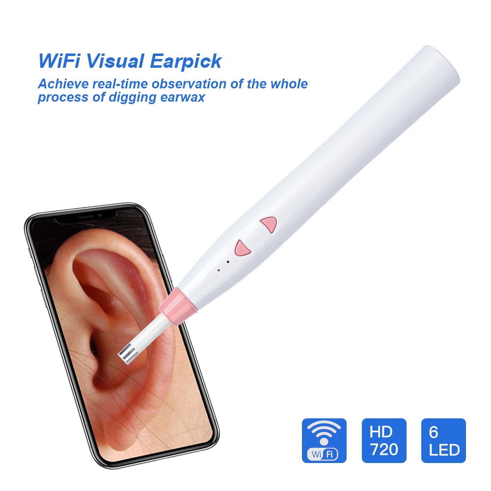 Беспроводной Эндоскоп для чистки ушей, визуальный наушник, Otoscope, камера 5,5 мм 720 P, объектив HD, инструмент для чистки ушей, инструмент для удаления воска