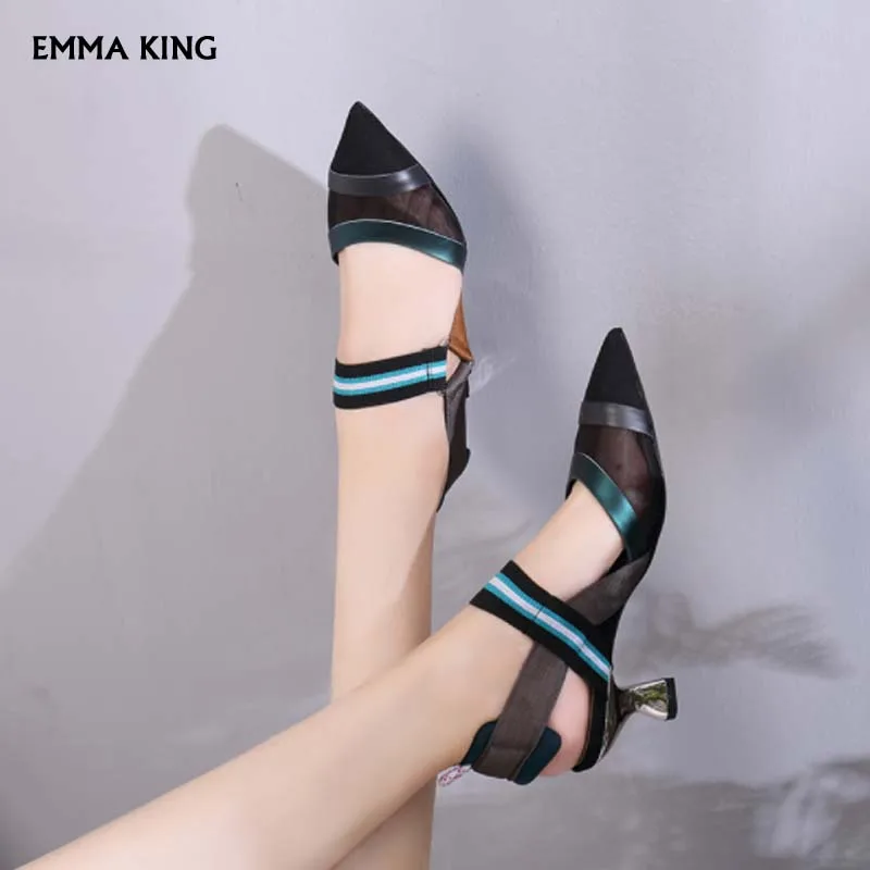 Женские свадебные туфли-лодочки с сетчатым верхом на каблуке ремешком пятке