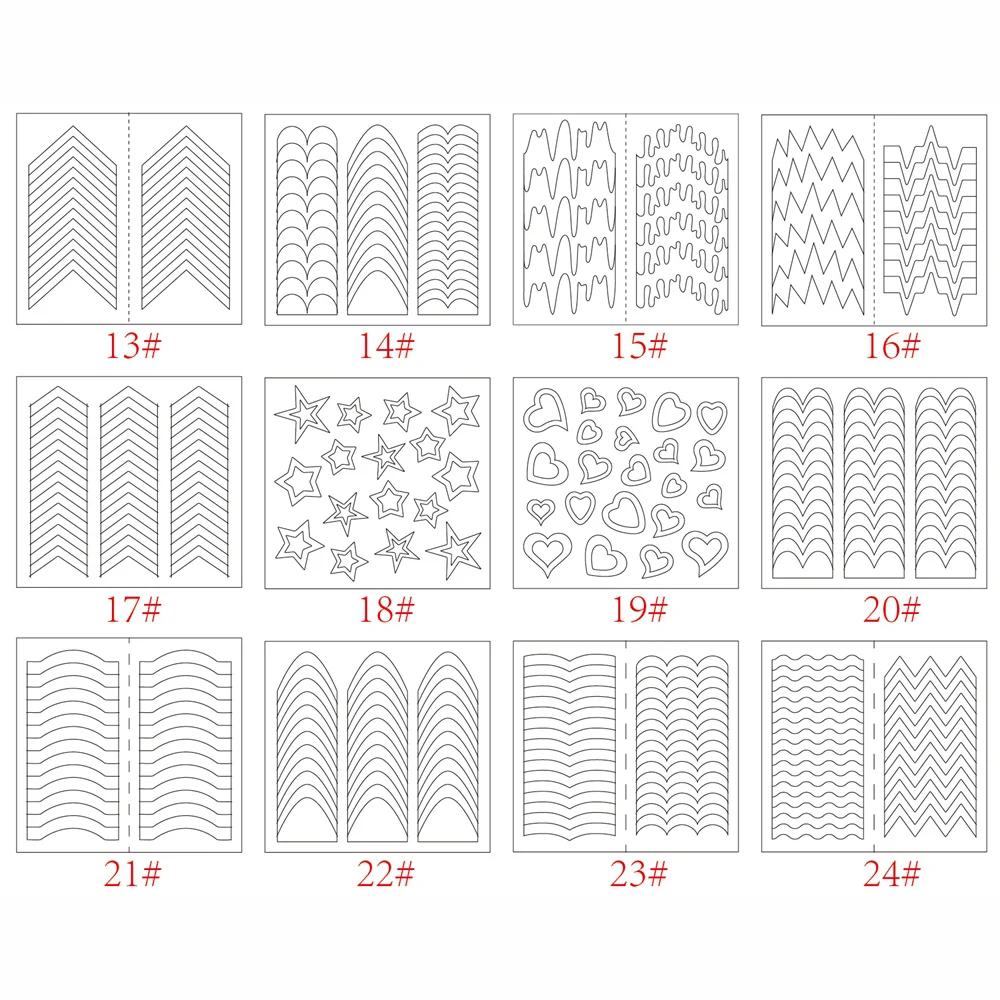 24 стиля наклейки для ногтей полый трафарет Руководство стикер набор французский