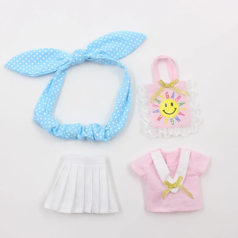 4 шт./компл. 30 см BJD куклы комплект одежды розовая футболка+ белая юбка+ повязка на голову+ сумка модный летний костюм для 1/6 BJD куклы аксессуары