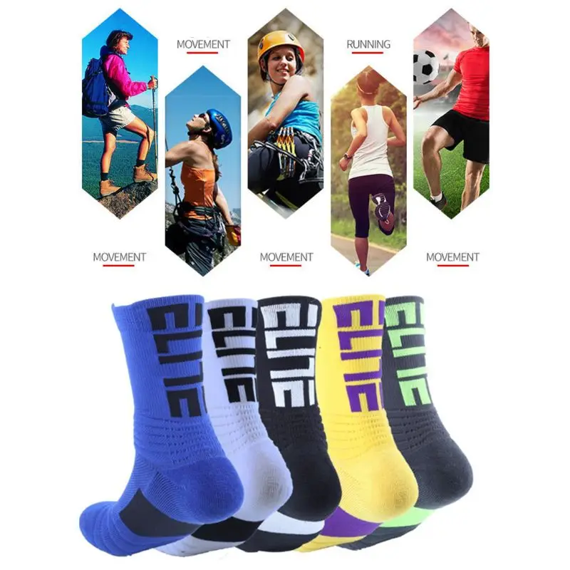 

Mens Thickened Cushion Towel Basketball Athletic Crew Socks Fashion Letters Breathable Non-Slip Shockproof Outdoor Sport Hosiery