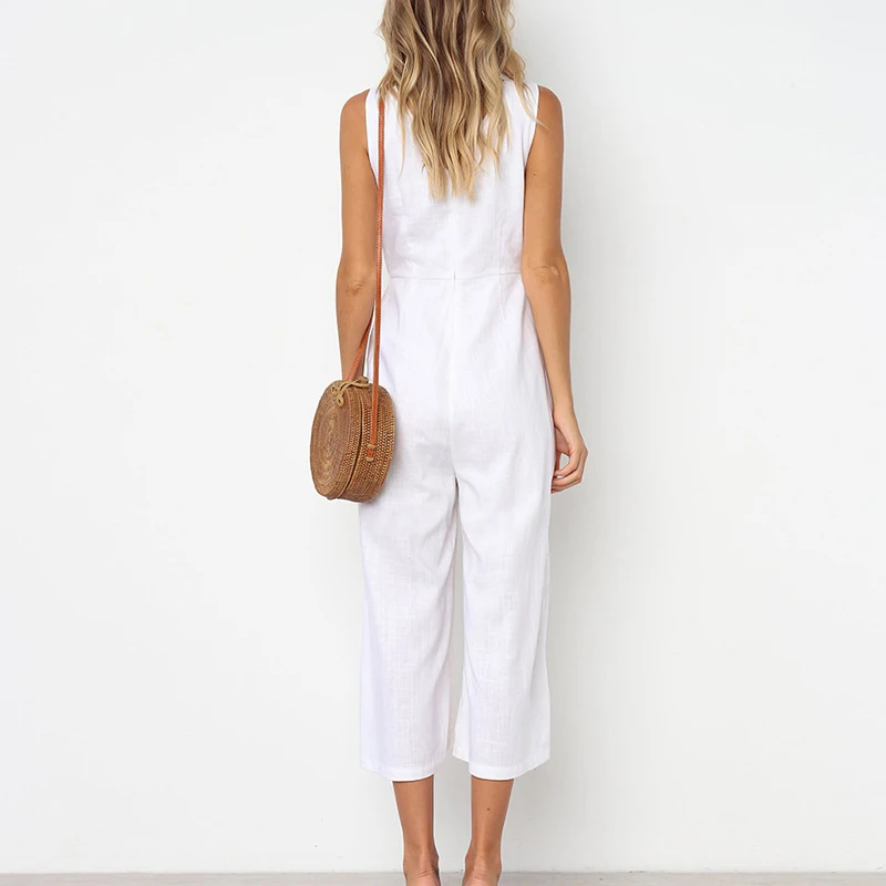 BerryGo льняной комбинезон женские комбинезоны сплошной v-образный вырез пуговицы