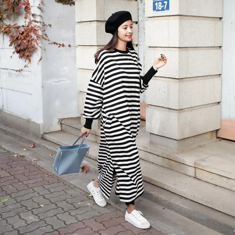 

Women One-pieces Dress Baggy Crew Neck Long Sleeves Casual Dress Plus Size for Summer H9