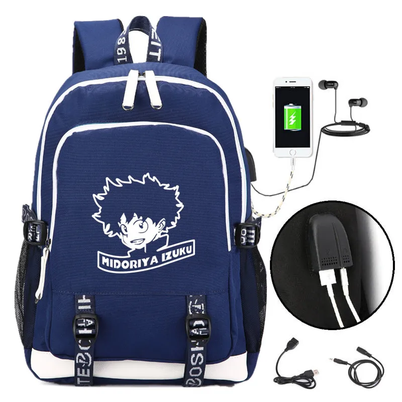 2 Рюкзак для ноутбука с зарядкой через usb My Hero Academy, нейлоновые школьные сумки, холщовый рюкзак для путешествий, женский рюкзак с аниме Midoriya Izuku Back Pack - Цвет: 2