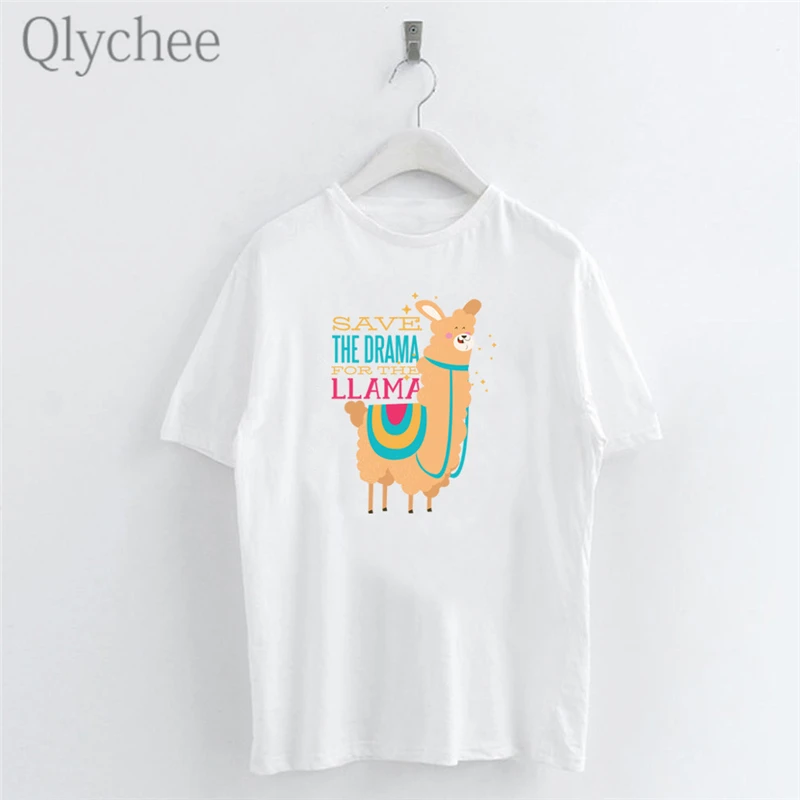 Qlychee Harajuku женские футболки с буквенным принтом Альпака вырезом лодочкой коротким