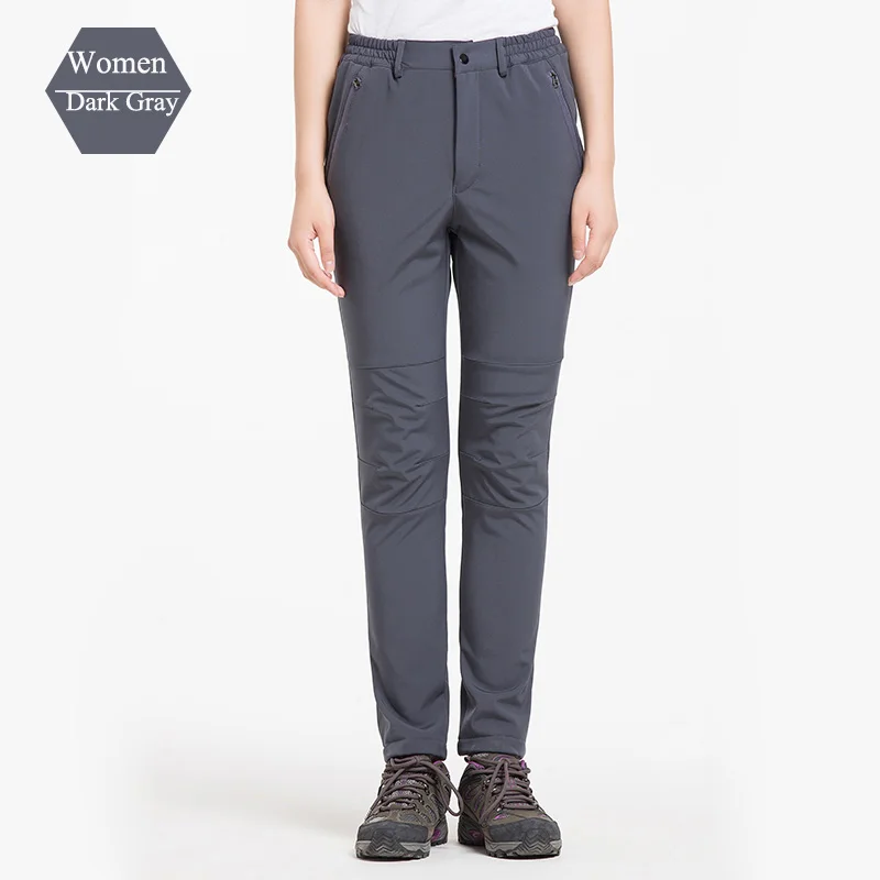 Women Dark Gray NUONKEO, зимние походные брюки для мужчин и женщин, водонепроницаемые флисовые брюки, лыжные спортивные уличные штаны, панталоны для треккинга, Hombre PM11 - Цвет: Women Dark Gray