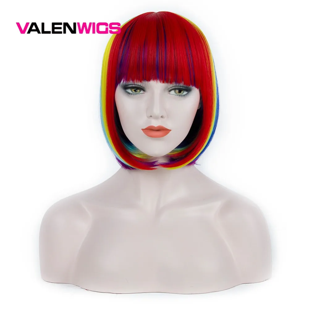 Valenwigs синтетический парик для женщин Красочные радужные прямые волосы средняя