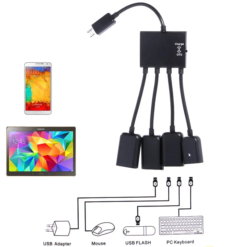 4 порта Micro USB зарядное устройство OTG концентратор Хост адаптер разделитель кабель