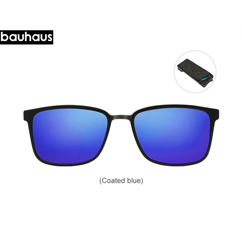 Coated blue Bauhaus 3в1 оправа с сердечником памяти внутри, поляризованные Магнитные очки с зажимом, очки с зажимом, очки для близорукости, очки для ночного видения - Цвет оправы: Coated blue